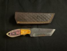 Cleaver-Style Fixed-Blade Knife with Leather Sheath