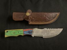 Fixed-Blade Hunting Knife with Leather Sheath