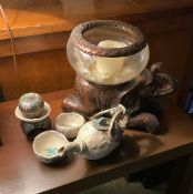 Elephant Candle Holder with Handmade Teapot and Other Decor