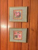 2 Floral Prints with Small Round Wall Mirror