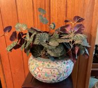 Vintage Chinese Famille Rose Cachepot with Faux Plant