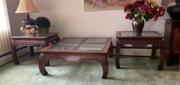 3 Piece Glass-Topped Coffee and End Table Set