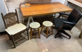 Work Table with Chairs and Stools