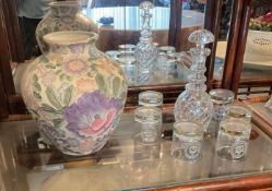 Hand-Painted Ceramic Vase and Crystal Decanter with Glasses