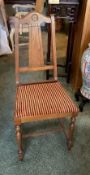 Vintage Wooden Chair with a Tall Backrest and Upholstered Seat