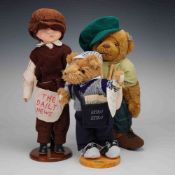 3pc Newspaper Theme Teddy Bears and Doll