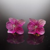 14K Gold Frosted Purple Flower Stud Earrings