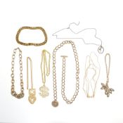 Vintage and Contemporary Costume Jewelry Group, Mostly Gold-Tone, 8 Pieces