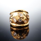 Gold Plated Clear Stone Inlaid Wide Band Ring