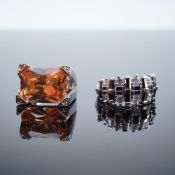 2pc Contemporary Rings Pink Champagne Citrine and Black Clear Stones
