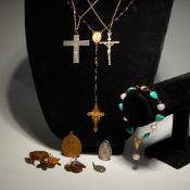 Assorted Religious Rosaries, Medals, and Beaded Bracelet Jewelry Collection
