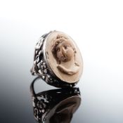 Carved Cameo Sterling Silver Floral Ring