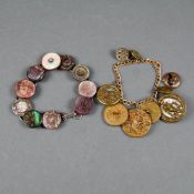 Gold-Toned and Silver-Toned Link and Charm Bracelets with Antique Buttons