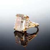 Joseph Esposito 14KT Gold Electroplate Emerald-Cut Gray Stone Ring