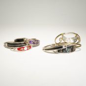 7pc Mexican Silver-Tone Abalone, Enamel, and Black Inlay Bracelets