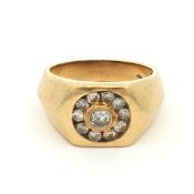 14K Yellow Gold and Diamond Signet Ring