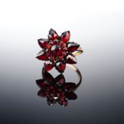 14K Yellow Gold Garnet Floral Cluster Ring