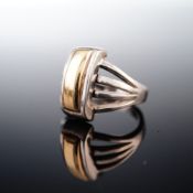 18K Yellow Gold and Sterling Silver Mixed Metal Ring