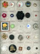 A CARD OF DIVISION ONE AND THREE FLOWER BUTTONS