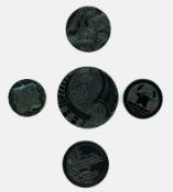 A SMALL CARD OF DIV. 1 BLACK GLASS PICTORIAL BUTTONS