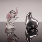2pc Collection of a Murano-Style Art Glass Elephant and a Hoselton Abstract Metal Sculpture