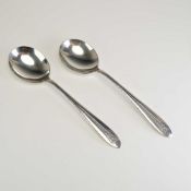 A Pair of National Silver Co. Sterling Silver Margaret Rose Round Bowl Soup Spoons