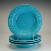 Set of Four Vintage Homer Laughlin Fiesta Turquoise Rimmed Soup Bowls