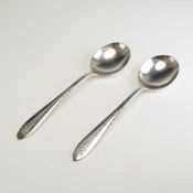 A Pair of National Silver Co. Sterling Silver Margaret Rose Round Bowl Soup Spoons