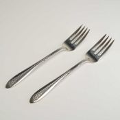 A Pair of National Silver Co. Sterling Silver Margaret Rose Pattern Salad Forks