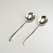 A Pair of National Silver Co. Sterling Silver Margaret Rose Pattern Round Bowl Soup Spoons