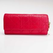Christian Dior Lady Dior Cannage Flap Wallet, Fuchsia Lambskin Leather