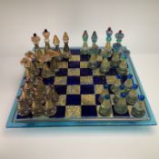Art Glass Blue and Gold Chess Set