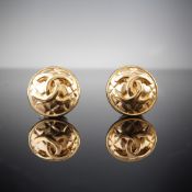 A Pair of CHANEL Gold-Tone CC Quilted Round Buttons