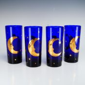 Set of Four Culver Cobalt Blue Celestial Moon and Stars Glass Tumblers