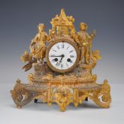 19th Century French Style Gilt Metal Figural Mantel Clock