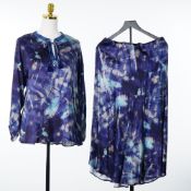 2pc Johnny Was Workshop Moonlight Tie Dye Ensemble Tunic Blouse and Skirt