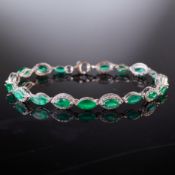 18K White Gold 6.50ctw Marquise Cut Emerald and 1.15ctw Diamond Bracelet