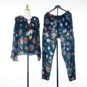 Johnny Was Harley Top and Vega Pant Two-Piece Bohemian Floral Ensemble