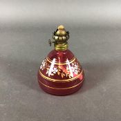 Victorian Cranberry Glass Miniature Oil Lamp with Hand Painted Enamel Decoration