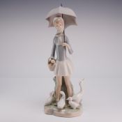 Lladro Porcelain Figurine Girl with Umbrella and Geese 01004510