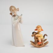2pc Goebel Hummel and Lladro Figurines, Girl with Guitar and Cowboy Corral