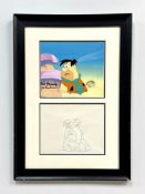 Bill Hanna & Joe Barbera, Fred Flintstone Hand-Painted Production Cel and Matching Drawing, Signed
