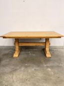Bausman and Company Inc. Large Oak Wood Trestle Dining Table