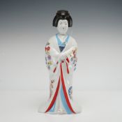 Japanese Porcelain Geisha Sake Decanter Tokkuri with Cork Stopper Hakusen Kiln