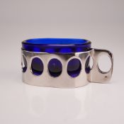Lantel Inox Cobalt Blue Glass and Stainless Steel Open Salt Cellar