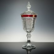 Indiana Glass Diamond Point Ruby Flash Tall Compote Dish with Lid
