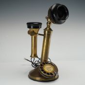 GEC England Vintage Heavy Brass Candlestick Telephone with Modern Wiring