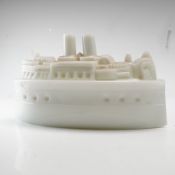 Antique Milk Glass USS Olympia Naval Cruiser Covered Dish