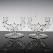 Pair of Heisey Two-Light Glass Candlestick Holders, Phoenix Pattern