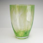 Italian Glass Flower Vase in Lime Green with Mottled White Decoration